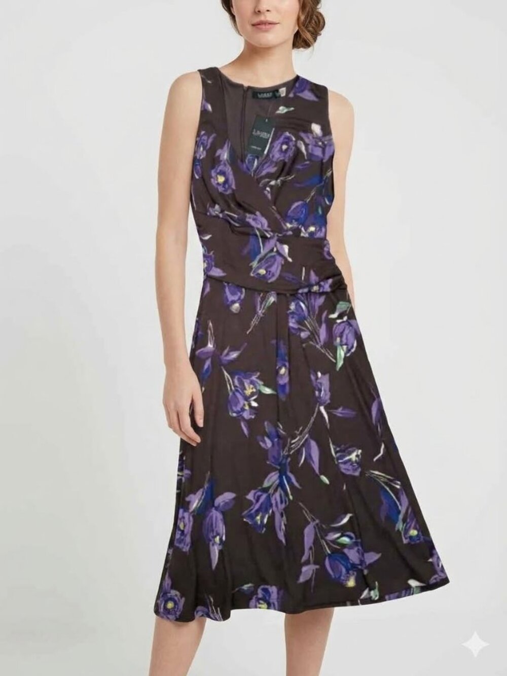 Lauren Ralph Lauren NWT Floral Jersey Sleeveless Midi Dress Sz 8 Brown/Purple